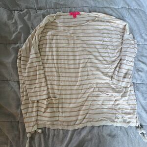 Lilly Pulitzer White and Tan stripe Sweater XL